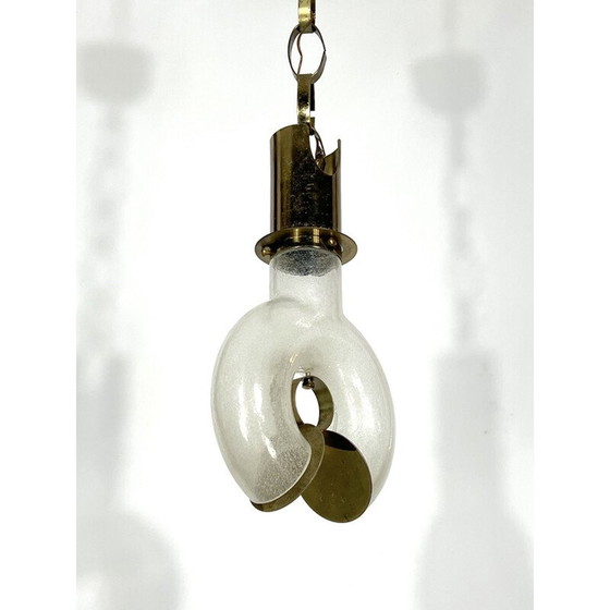 Image 1 of Lustre vintage en laiton et pulegoso par Carlo Nason pour Mazzega, Italie 1970