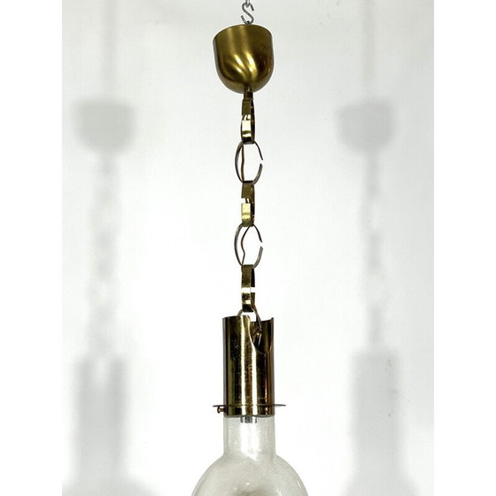 Image 1 of Lustre vintage en laiton et pulegoso par Carlo Nason pour Mazzega, Italie 1970