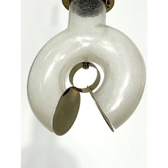 Image 1 of Lustre vintage en laiton et pulegoso par Carlo Nason pour Mazzega, Italie 1970