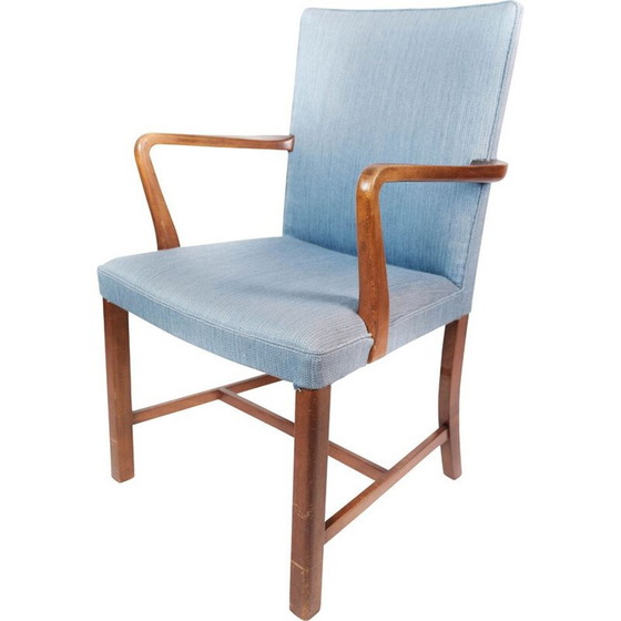 Image 1 of Fauteuil vintage en acajou et tapissé de tissu bleu clair par Fritz Hansen