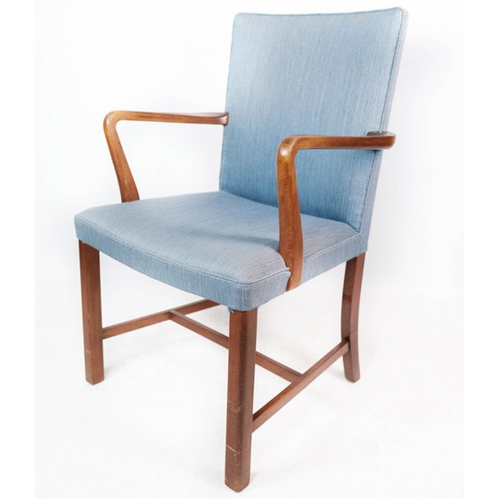 Image 1 of Fauteuil vintage en acajou et tapissé de tissu bleu clair par Fritz Hansen