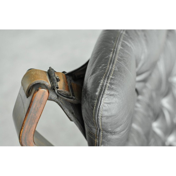 Image 1 of Ensemble salon Superstar vintage en cuir brun et bois par Sigurd Ressell pour Trygg Mobler
