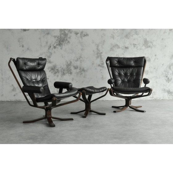 Image 1 of Ensemble salon Superstar vintage en cuir brun et bois par Sigurd Ressell pour Trygg Mobler