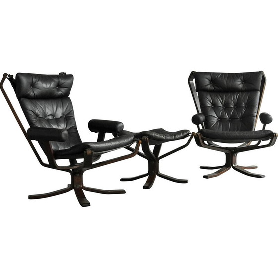 Image 1 of Ensemble salon Superstar vintage en cuir brun et bois par Sigurd Ressell pour Trygg Mobler