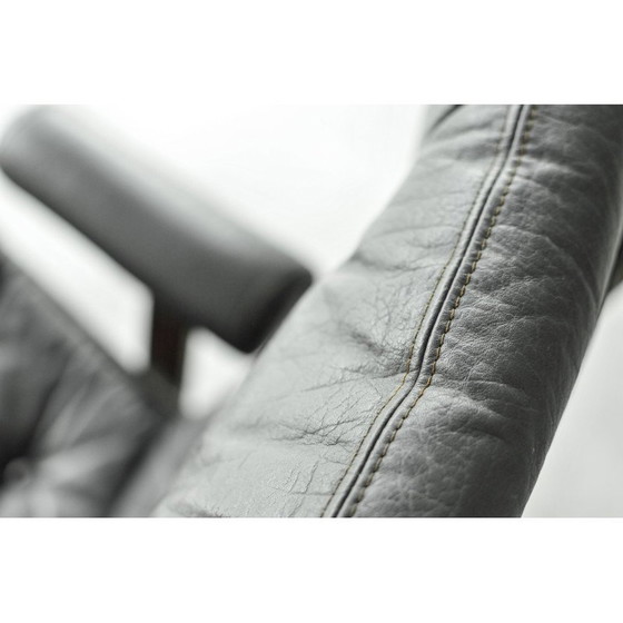 Image 1 of Ensemble salon Superstar vintage en cuir brun et bois par Sigurd Ressell pour Trygg Mobler