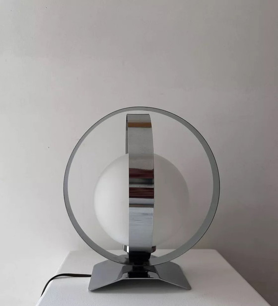 Image 1 of Lampe De Table Vintage, Chrome Et Opaline, France 1970