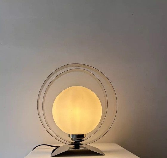 Image 1 of Lampe De Table Vintage, Chrome Et Opaline, France 1970