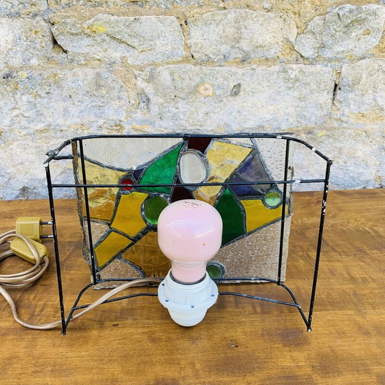 Image 1 of Lampe à vitrail vintage, assemblée en étain