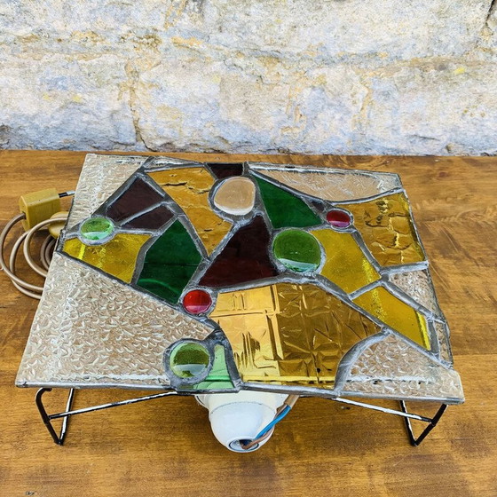 Image 1 of Lampe à vitrail vintage, assemblée en étain