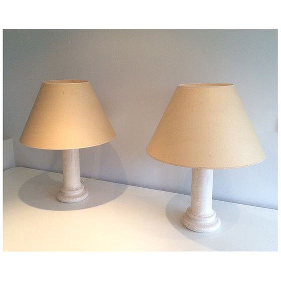 Image 1 of Paire de lampes françaises en céramique beige, 1970