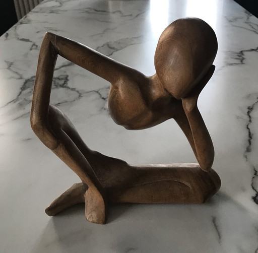 Statue Homme Pensif Bois