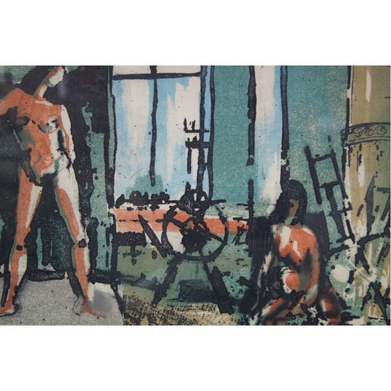 Image 1 of Gravure scandinave vintage signée à la main par Josef Schibli, Suède 1970