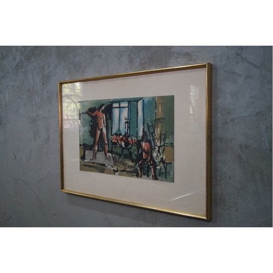 Image 1 of Gravure scandinave vintage signée à la main par Josef Schibli, Suède 1970