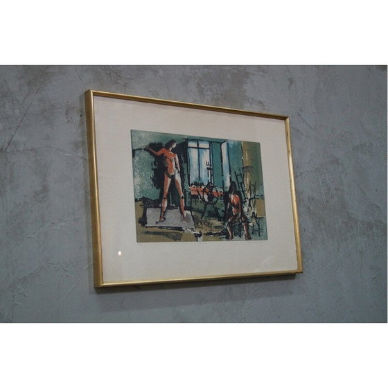 Image 1 of Gravure scandinave vintage signée à la main par Josef Schibli, Suède 1970