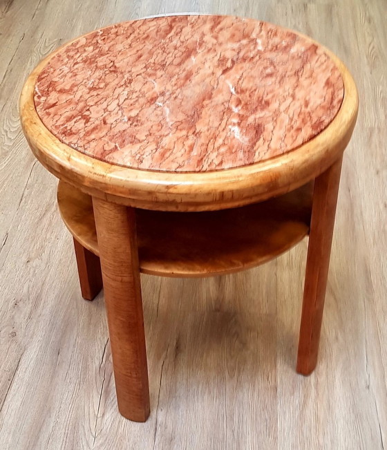 Image 1 of Table d'appoint Art Déco en bois de racine avec plateau en marbre