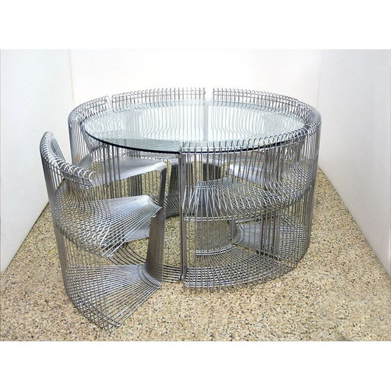 Image 1 of Ensemble de salle à manger vintage en métal et tissu Pantonova par Verner Panton pour Fritz Hansen, 1970