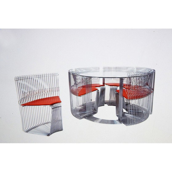 Image 1 of Ensemble de salle à manger vintage en métal et tissu Pantonova par Verner Panton pour Fritz Hansen, 1970