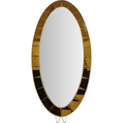 Miroir de sol en cristal vintage avec table console pour Cristal Art, Italie 1950