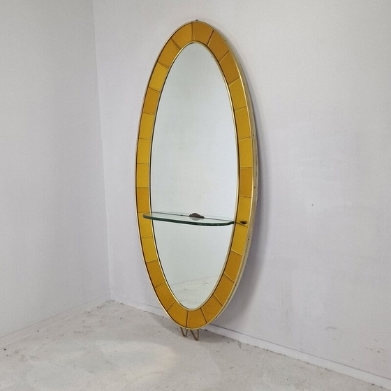 Image 1 of Miroir de sol en cristal vintage avec table console pour Cristal Art, Italie 1950
