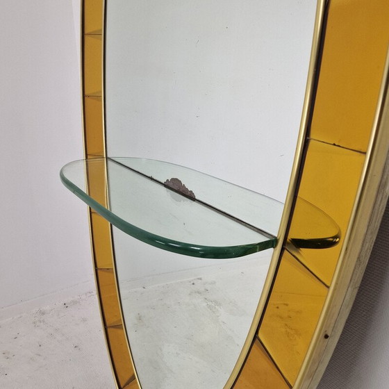 Image 1 of Miroir de sol en cristal vintage avec table console pour Cristal Art, Italie 1950