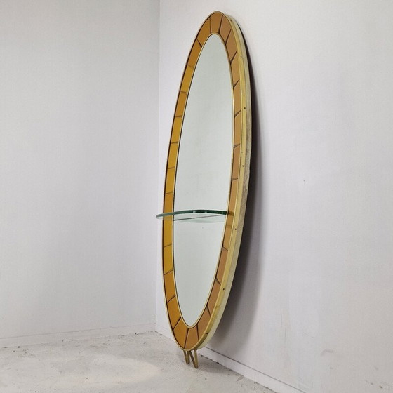 Image 1 of Miroir de sol en cristal vintage avec table console pour Cristal Art, Italie 1950