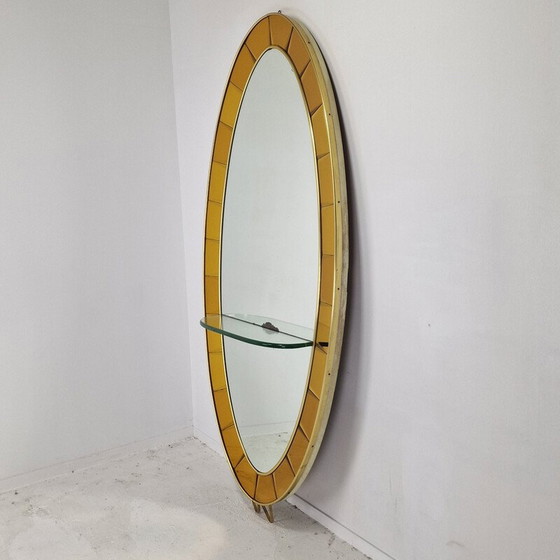 Image 1 of Miroir de sol en cristal vintage avec table console pour Cristal Art, Italie 1950