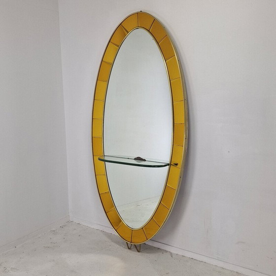 Image 1 of Miroir de sol en cristal vintage avec table console pour Cristal Art, Italie 1950