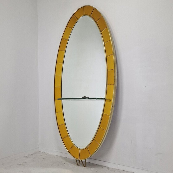 Image 1 of Miroir de sol en cristal vintage avec table console pour Cristal Art, Italie 1950