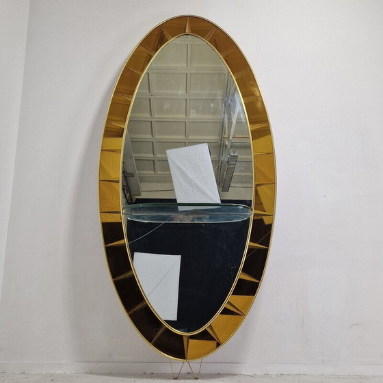 Image 1 of Miroir de sol en cristal vintage avec table console pour Cristal Art, Italie 1950
