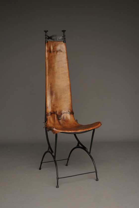 Image 1 of Chaise d'appoint en fer et cuir par Sido et François Thévenin, 1970