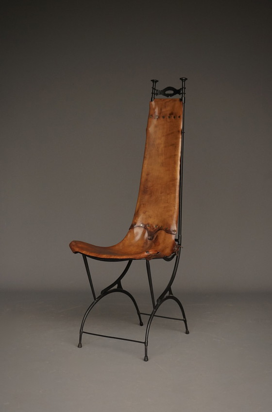 Image 1 of Chaise d'appoint en fer et cuir par Sido et François Thévenin, 1970