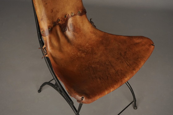 Image 1 of Chaise d'appoint en fer et cuir par Sido et François Thévenin, 1970