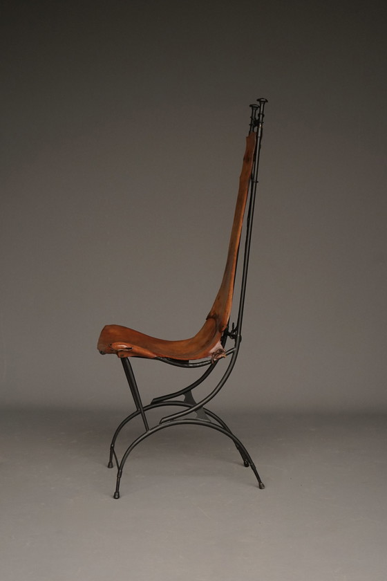 Image 1 of Chaise d'appoint en fer et cuir par Sido et François Thévenin, 1970