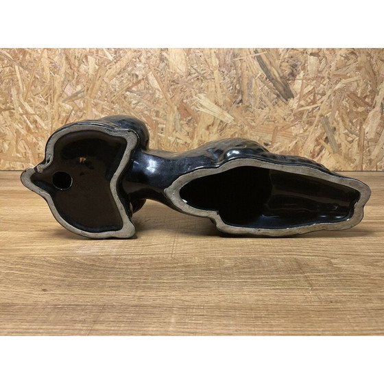 Image 1 of Caniche vintage en faïence noire, 1950-1960