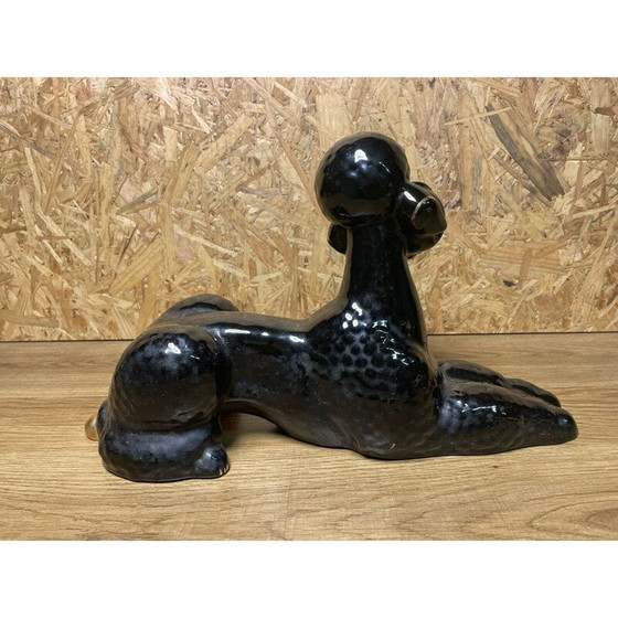 Image 1 of Caniche vintage en faïence noire, 1950-1960