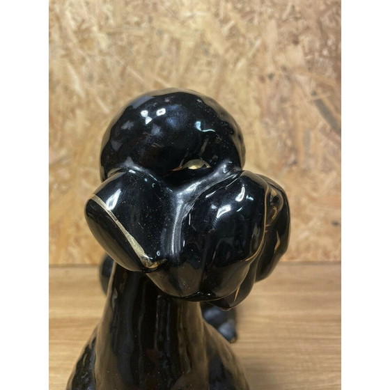 Image 1 of Caniche vintage en faïence noire, 1950-1960