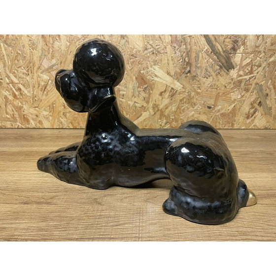 Image 1 of Caniche vintage en faïence noire, 1950-1960