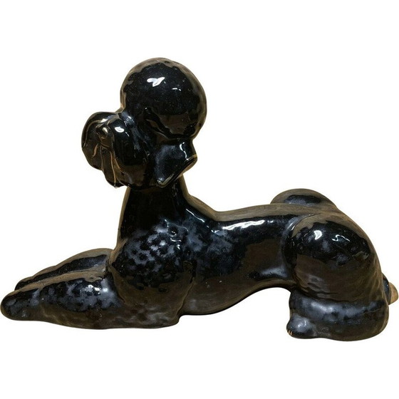 Image 1 of Caniche vintage en faïence noire, 1950-1960