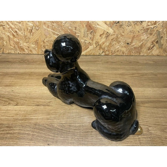 Image 1 of Caniche vintage en faïence noire, 1950-1960