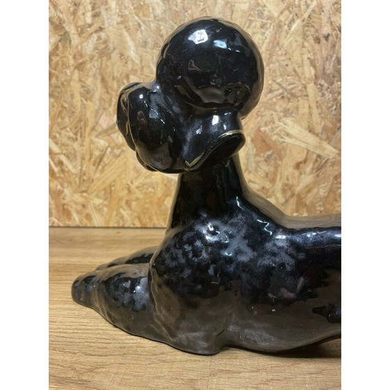 Image 1 of Caniche vintage en faïence noire, 1950-1960