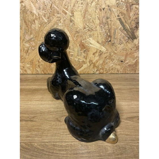 Image 1 of Caniche vintage en faïence noire, 1950-1960