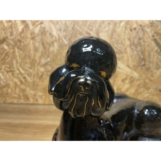 Image 1 of Caniche vintage en faïence noire, 1950-1960