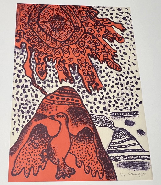 Signed; Guillaume Corneille Lithographie Le Volcan Tirage À 25 Exemplaires 1973