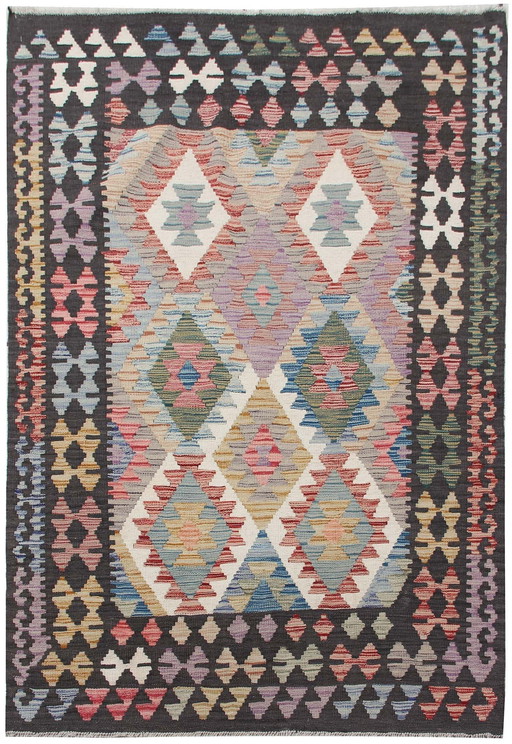 Kilim afghan en laine tissé à la main - 189 X 130 cm - Nouveau