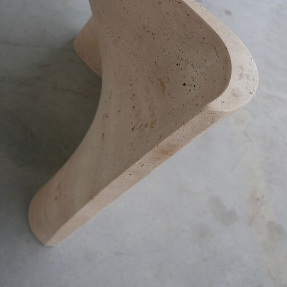 Image 1 of Table de salle à manger du milieu du siècle en travertin et verre, Italie, années 1970