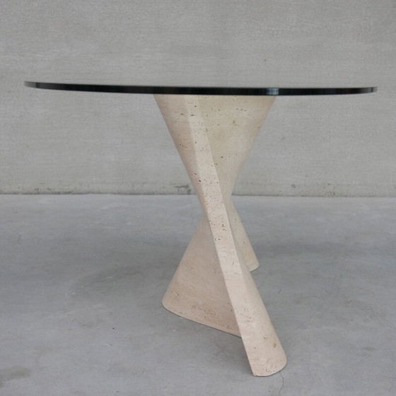 Image 1 of Table de salle à manger du milieu du siècle en travertin et verre, Italie, années 1970