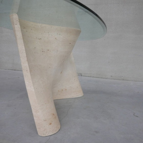 Image 1 of Table de salle à manger du milieu du siècle en travertin et verre, Italie, années 1970