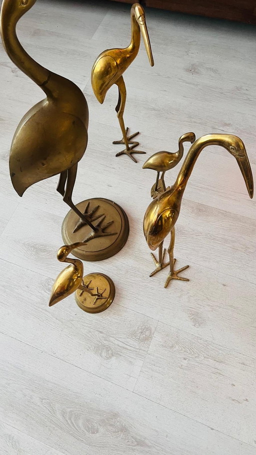 5x Famille vintage d'oiseaux en laiton