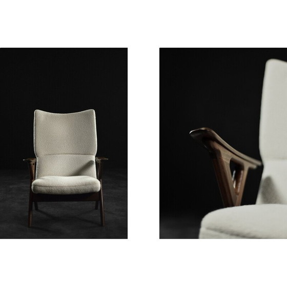 Image 1 of Fauteuil vintage en teck et tissu Boucle blanc, Norvège 1960