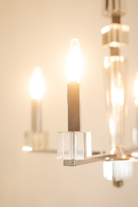 Image 1 of Jacques Adnet. Lustre Moderniste En Métal Chromé. Circa 1940.